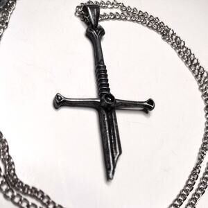 Broken Sword Cross Necklace 925 Sterling Silver Chain Viking Runes Christmas NEW